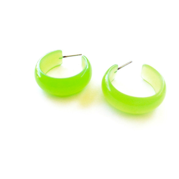 Lime Green Moonglow Small Simple Hoop Earrings - Picture 5 of 5